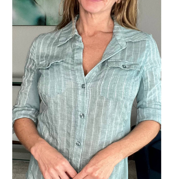 Guess Button Down 3/4 Sleeve Roll, Comfy Side Rib Stretch Fit, Size S - Picture 3 of 7